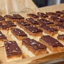Bars with a chocolate top, cut into squares