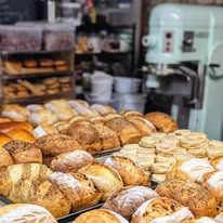 Trays of loaves and bagels in our family kitchen