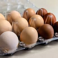 Brown and cream eggs in a carton