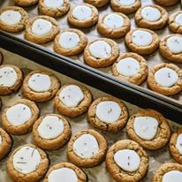 Trays of cookies with white chocolate centers